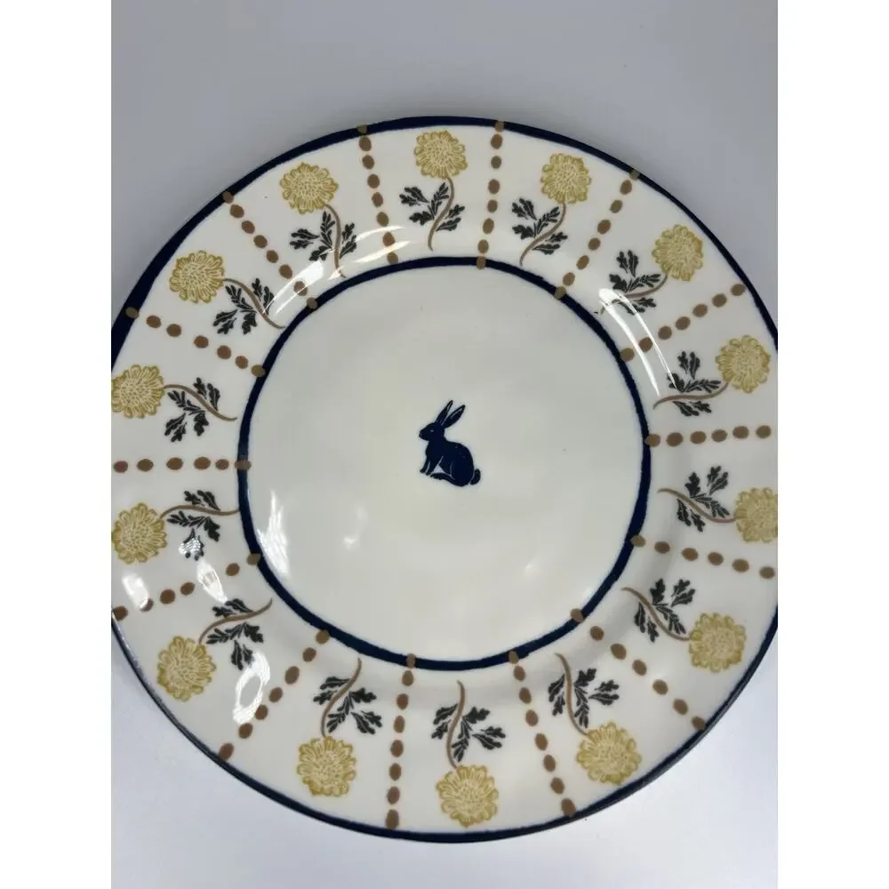 Anthropologie Millie Stoneware Dessert Plate Salad Bunny Rabbit HandPainted